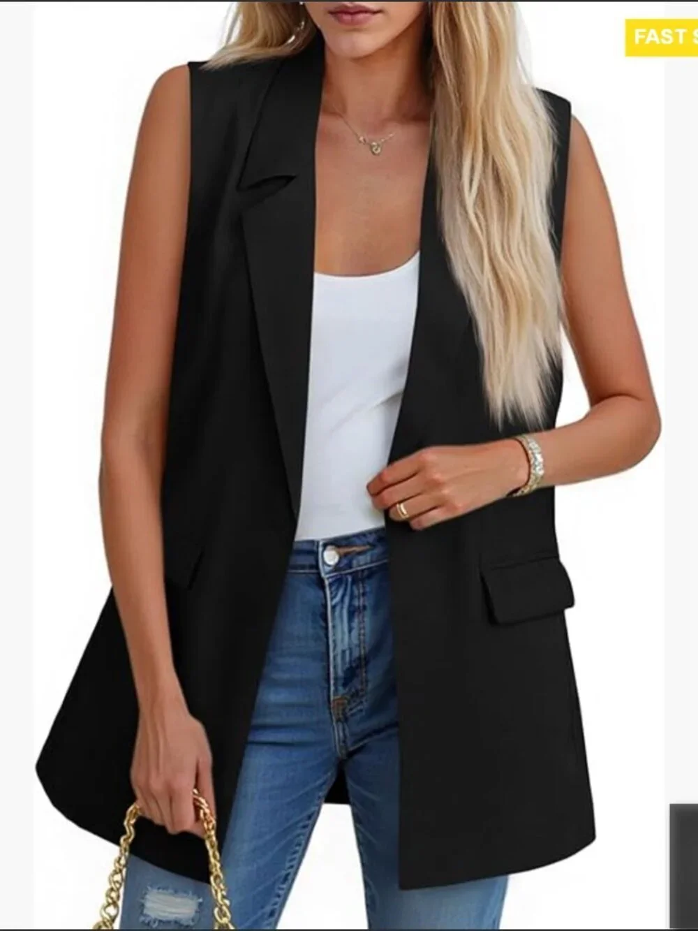 Sleeveless Blazer Vest Casual Open Front Single Button Lightweight Summer Jacket